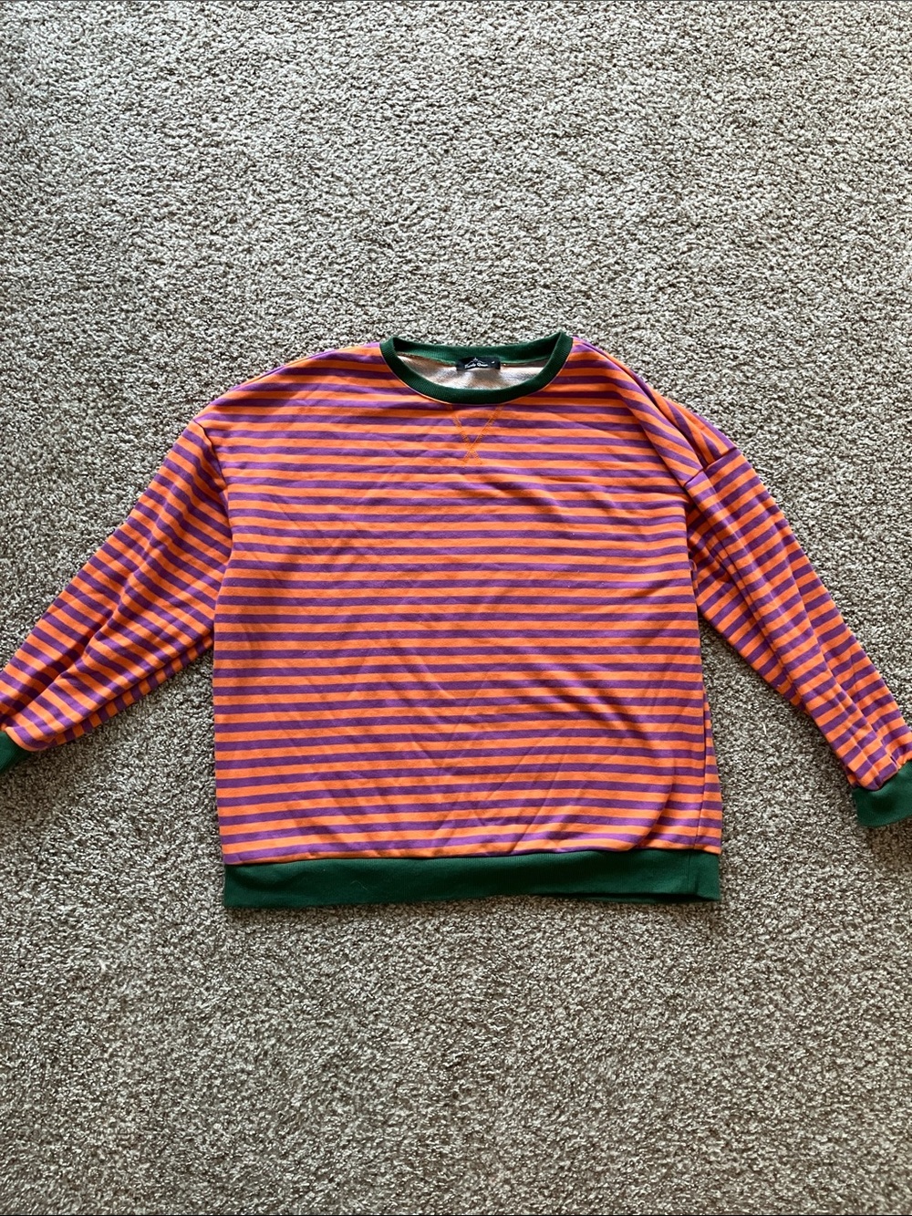 Striped Crewneck Sweater in Orange & Purple with Green Trim